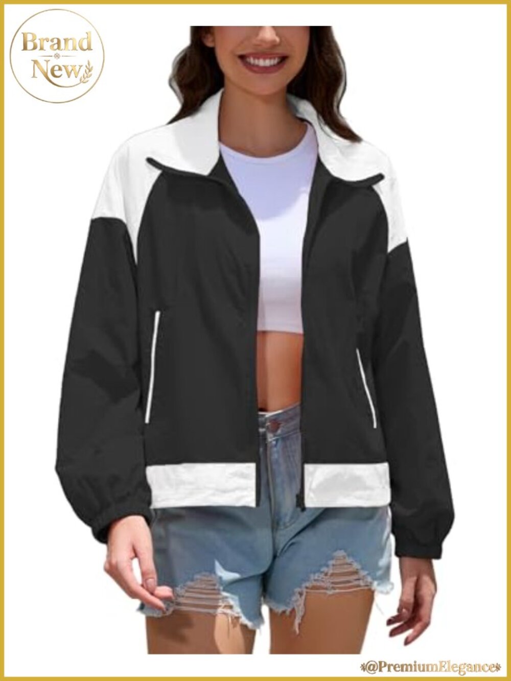 Y2K Zip Up Waterproof Windbreaker Loose Drop Oversized Varsity Lightweight